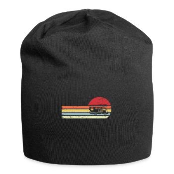 Sonne und Retro Lines - Campingwagen - - Jersey-Beanie - Schwarz - Vorne