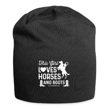 This girl loves horses and boots - Jersey Beanie - black - Front