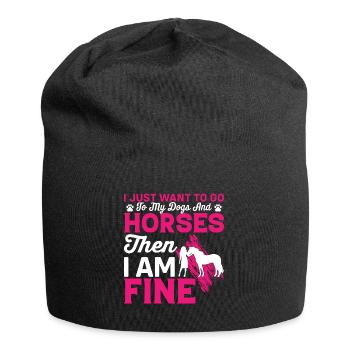 I just want to go to my dog and my horses - Jersey Beanie - black - Front