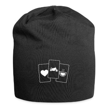 Herz - Kaffee - Motorrad - - Jersey-Beanie - Schwarz - Vorne