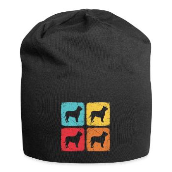 Quadratischer Retro-Hund - Jersey-Beanie - Schwarz - Vorne