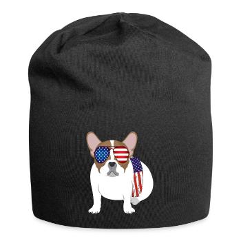 Hund - Amerikaner - Sonnenbrille - Jersey-Beanie - Schwarz - Vorne