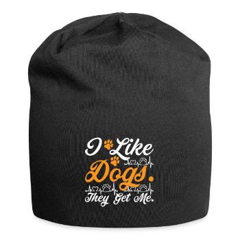 I like dogs, they like me - orange and white - Jersey Beanie - black - Front
