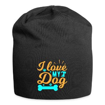 Ich liebe meinen Hund - Knochen - Pfoten - Sterne - Jersey-Beanie - Schwarz - Vorne