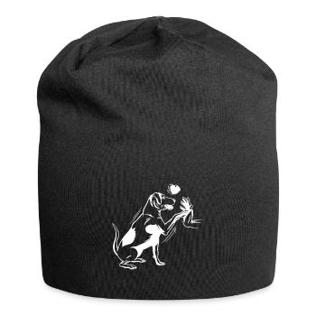 Hund - Herz - Hand - Jersey-Beanie - Schwarz - Vorne