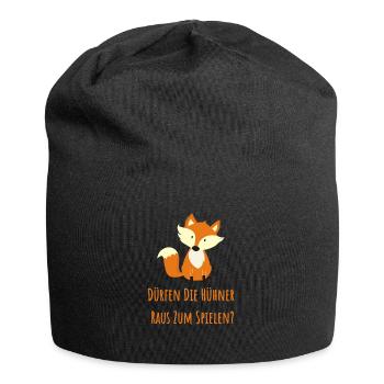 Dürfen die Hühner raus zum Spielen mit dem Fuchs? - Jersey-Beanie - Schwarz - Vorne