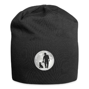 Vollmond - Mann mit Hund - - Jersey-Beanie - Schwarz - Vorne