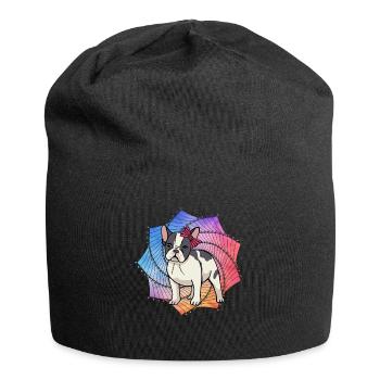 Französische Bulldogge - Jersey-Beanie - Schwarz - Vorne