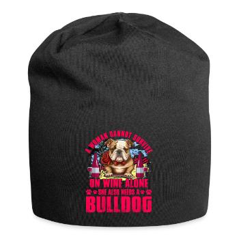 A Woman cannot survive on Wine alone she also need - Jersey-Beanie - Schwarz - Vorne