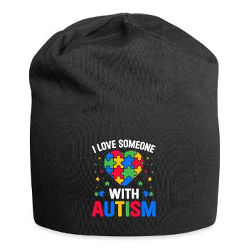 Ich liebe jemanden mit Autismus Lustiges Autismus-Spektrum - Jersey-Beanie - Schwarz - Vorne