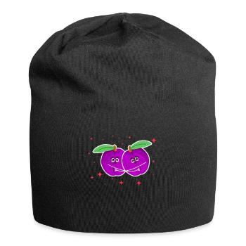 Cute Plum Couple Hugging Plum Fruit Lovers - Jersey-Beanie - Schwarz - Vorne