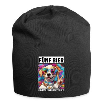 Lustiger Hund Fünf Bier Römisch Fünf du Gottloser - Jersey-Beanie - Schwarz - Vorne