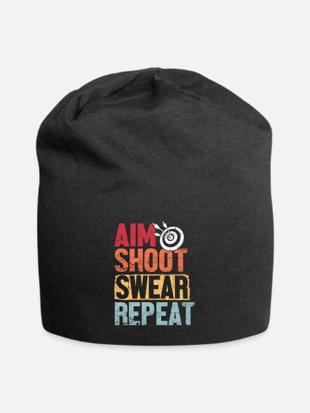 Zielen Schießen Schwören Wiederholen Bogenschießen Retro Groovy Bogen - Jersey-Beanie - Schwarz