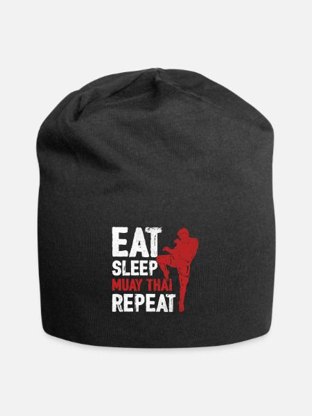 Essen Schlaf Muay Thai Wiederholung Thai Boxen Kunst von - Jersey-Beanie - Schwarz