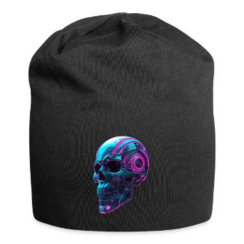 Crâne Cyberpunk – Tête Techno Néon - Bonnet en jersey - noir - Devant