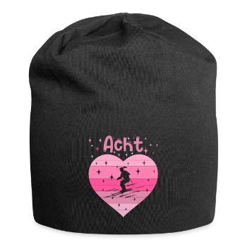 Herz Liebe Hobby Skifahren 8. Geburtstag - Jersey-Beanie - Schwarz - Vorne