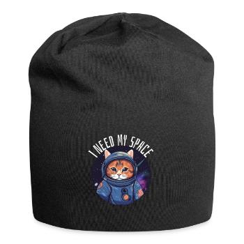 Katze I need my space Wortspiel Astronomie Cat - Jersey-Beanie - Schwarz - Vorne