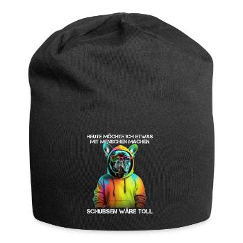 Heute möchte ich was mit Menschen machen Frenchie - Jersey-Beanie - Schwarz - Vorne