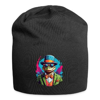 Crocodile alligator coloré avec lunettes de soleil et chapeau - Bonnet en jersey - noir - Devant