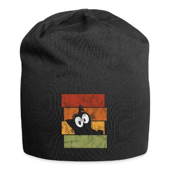 Chat chat rétro chat miaau - Bonnet en jersey - noir - Devant