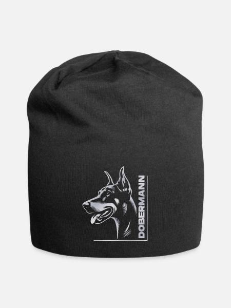 Dobermann Pinscher, Hundekopf, Zeichnung silber - Jersey-Beanie - Schwarz