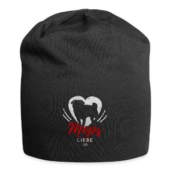 Mops-Liebe-Silhouette - Jersey-Beanie - Schwarz - Vorne
