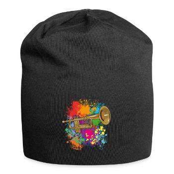 Trompete auf Farbklecksen - Jersey-Beanie - Schwarz - Vorne
