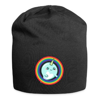 Regenbogen-Narwal - Jersey-Beanie - Schwarz - Vorne