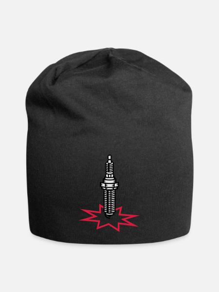 Zündkerze mit Zündfunken - Jersey-Beanie - Schwarz