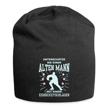 Unterschätze nie einen Mann mit Eishockeyschläger - Jersey-Beanie - Schwarz - Vorne