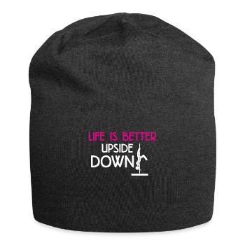 Life is better upside down Pole Fitness Geschenk - Jersey-Beanie - Anthrazit - Vorne