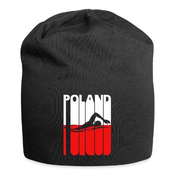 Vintage Swimming Gifts for Swimmers. Polish Flag - Jersey Beanie - black - Front