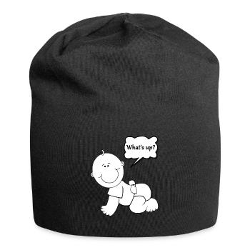 Quoi de bébé Up? Shirts et plus ⓝDesigned par Nakos - Bonnet en jersey - noir - Devant