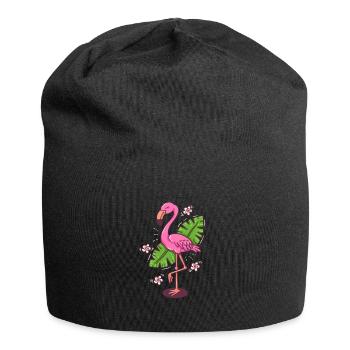 Flamingo Blätter Comic Monstera Blume Geschenk - Jersey-Beanie - Schwarz - Vorne