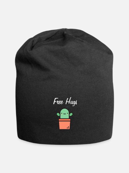 Free Hugs Kaktus Umarmung Weiß - Jersey-Beanie - Schwarz