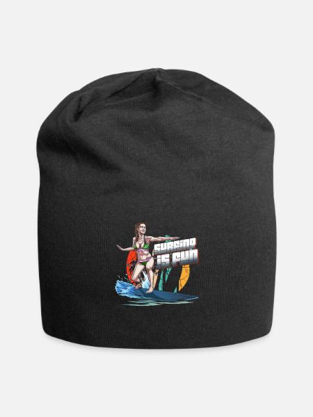 Surfing Is Fun Summer Beach - Jersey Beanie - black