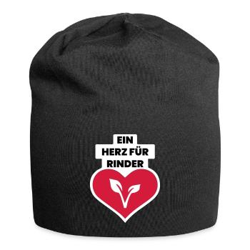cooler Spruch vegan Rinder Herz Geschenk - Jersey-Beanie - Schwarz - Vorne