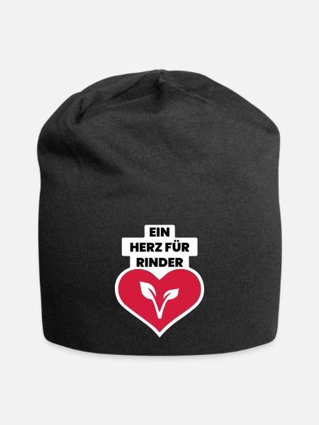 cooler Spruch vegan Rinder Herz Geschenk - Jersey-Beanie - Schwarz