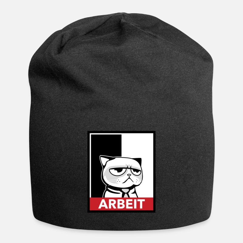 Drôle de chat fatigué travail matinal cadeau - Bonnet en jersey - noir