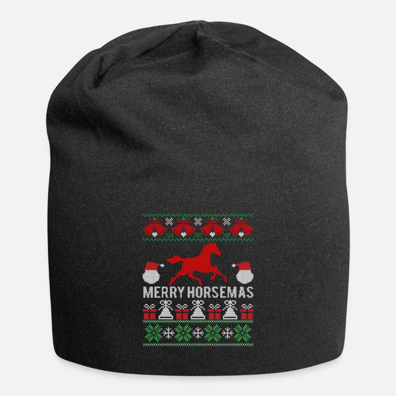 Frohe Pferde Weihnacht - Jersey-Beanie - Schwarz