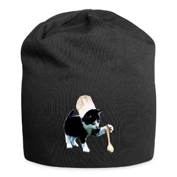Koch Katze Kochen Miezekatze Küche - Jersey-Beanie - Schwarz - Vorne