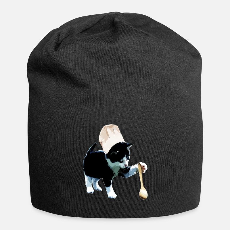 Chef cat cooking kitty kitchen - Jersey Beanie - black