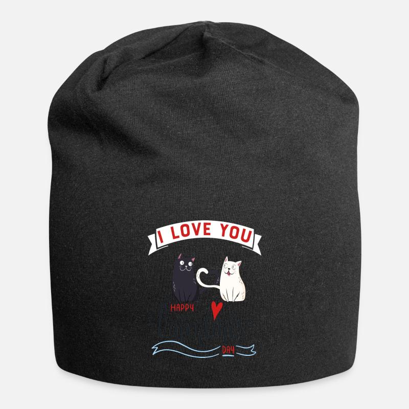 Valentine's Day Cat - Jersey Beanie - black