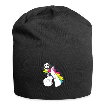 Unicorn pirate horse eye patch rainbow caribbean - Jersey Beanie - black - Front