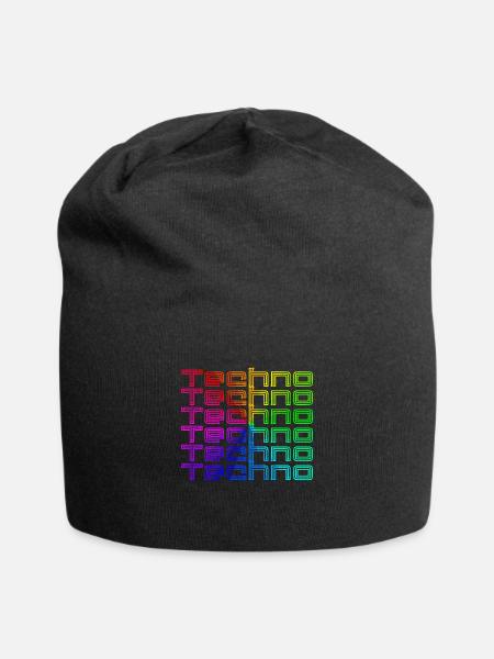 Techno Musik Bass Regenbogen Neon Geschenk - Jersey-Beanie - Schwarz