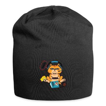 Gaming Gamer gambling cat gift shirt - Jersey Beanie - black - Front