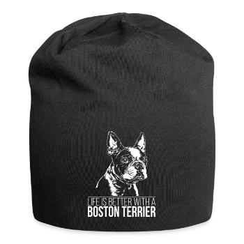 BOSTON TERRIER Life is better Wilsign's dog talk - Jersey Beanie - black - Front