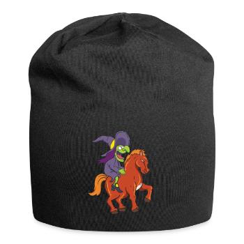 Sorcière Halloween avec cheval - Bonnet en jersey - noir - Devant