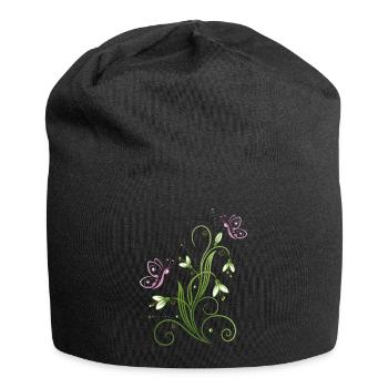 Perce-neige avec des papillons. - Bonnet en jersey - noir - Devant