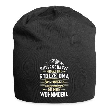 Stolze Oma mit Wohnmobil - Jersey-Beanie - Schwarz - Vorne